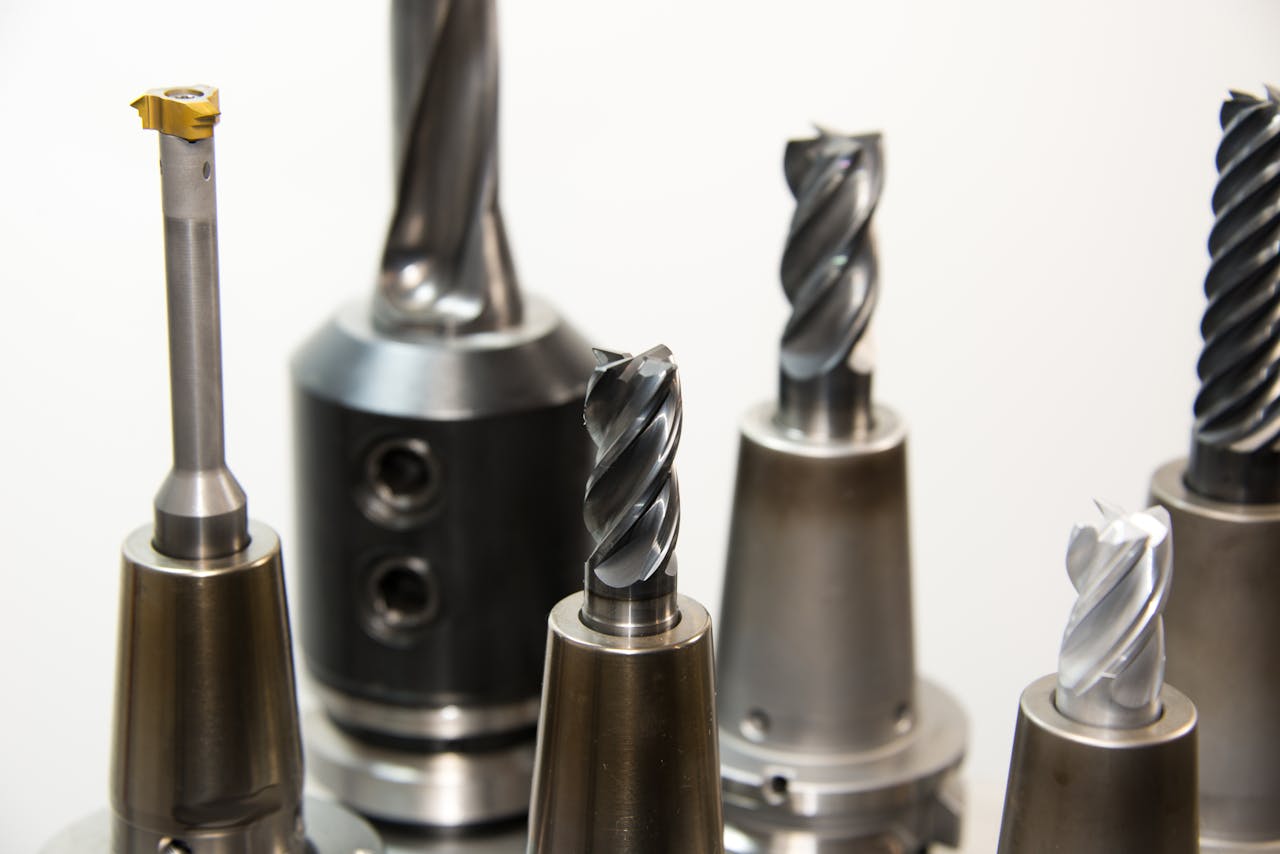 A detailed view of assorted industrial drill bits showcasing precision engineering.